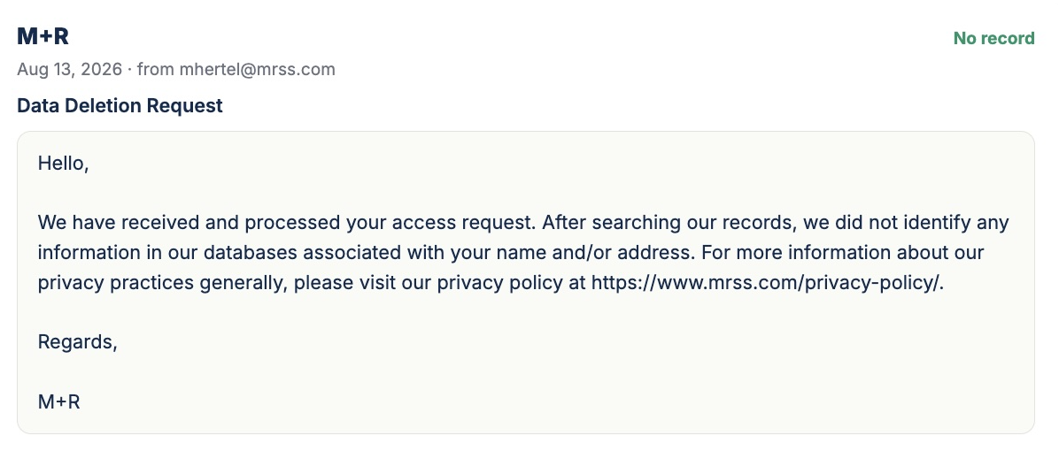 Redacted vendor confirmation email