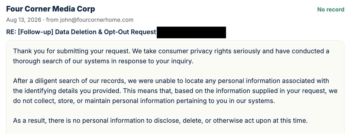 Redacted vendor confirmation email